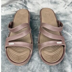 Crocs‎ Women's Brown Sandals Slides Slip On Comfort Casual Shoes Size W10